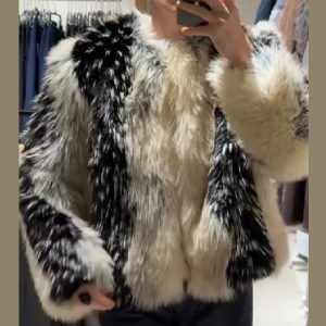Arrival Multi-Color Short Fur Coat Trendy Padded Patchwork Fuzzy Jacket