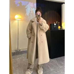 New FallWinter Womens Loose Fur And Leather Combo Fluffy Fur Coat