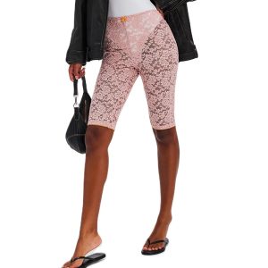 Womens Summer Suspender Lace See Through Sports Shorts