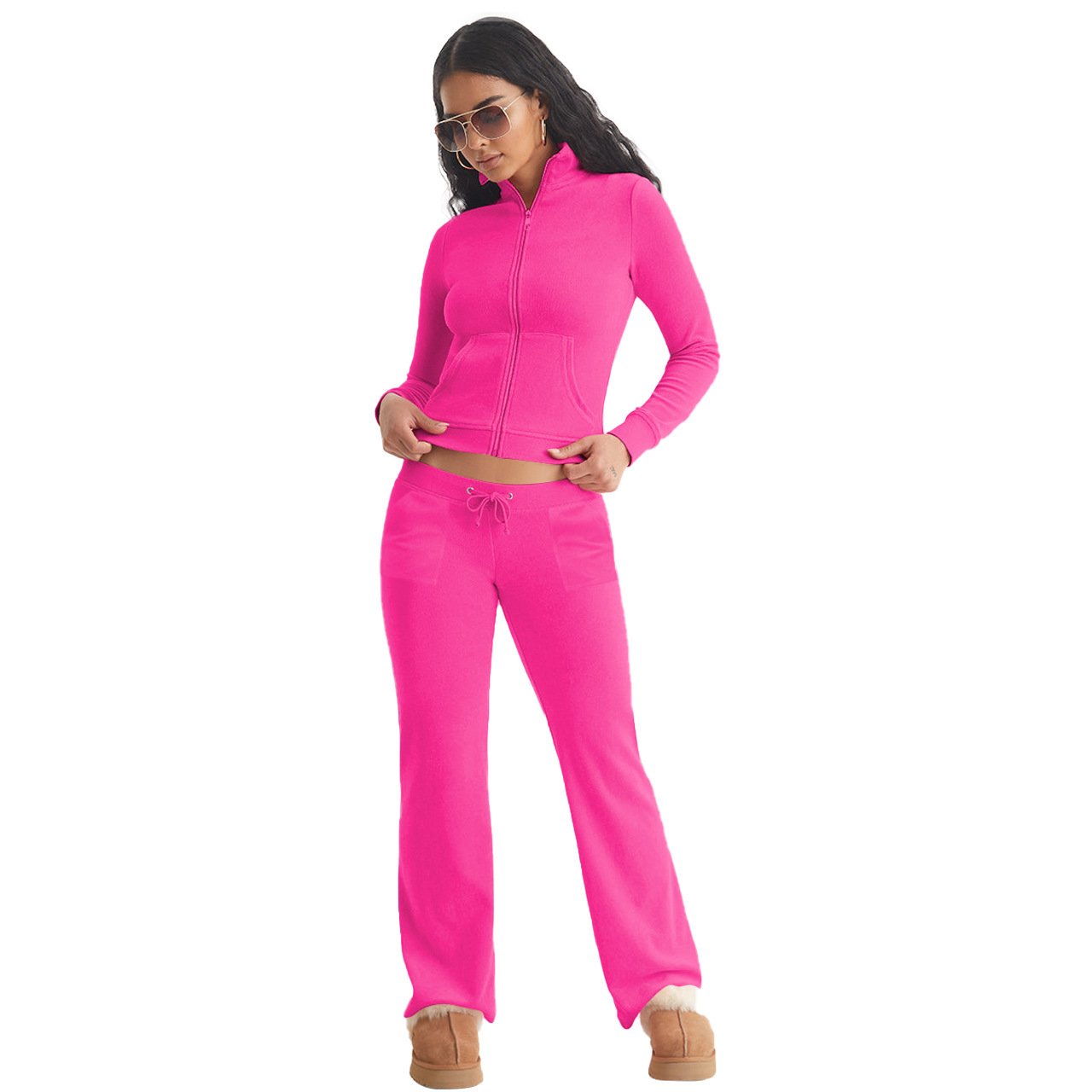 Stylish Casual Two-Piece Set With Silver Fox Fleece Stand Collar - الصورة 5