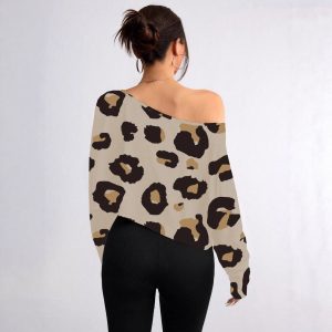 Womens Casual  Loose-fitting Off-shoulder T-shirt With A Printed Design