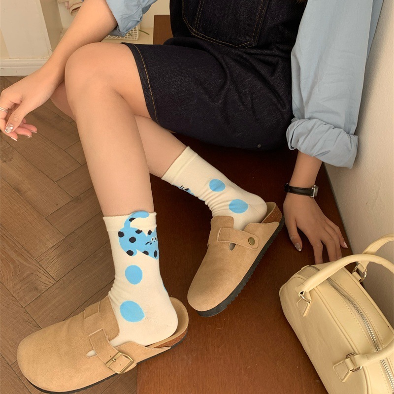 Japanese-style Polka-dot Patchwork Pure Cotton Long Socks - Image 4