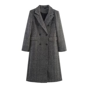 Womens British-style Commuter Herringbone Loose Wool Coat