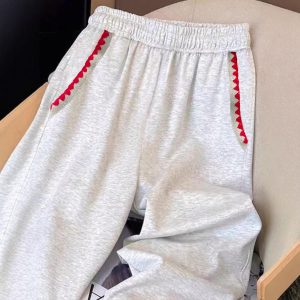 Versatile High-waisted Casual Wide-leg Sweatpants With Contrasting Trim