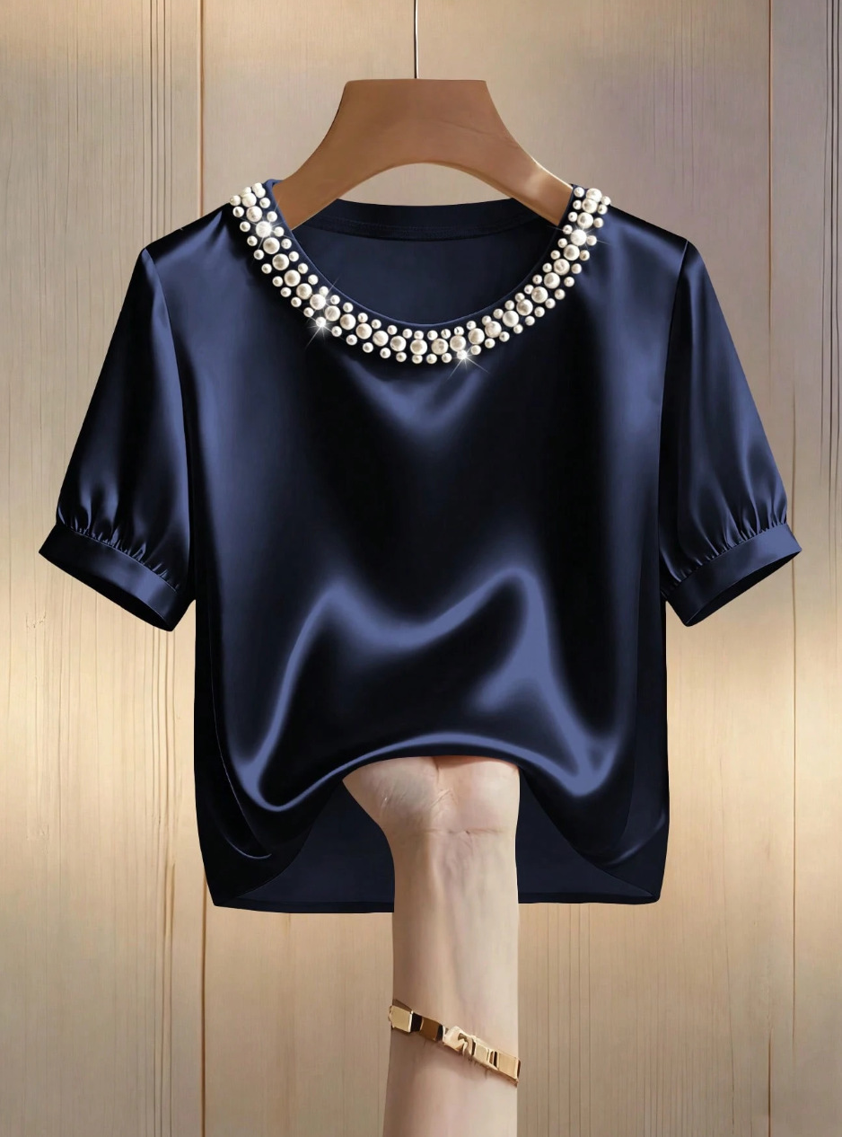 French-style Satin Pearl-collar Short Sleeves - Image 9