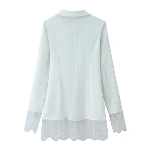 Tailored Hem Lace Patchwork Suit Jacket