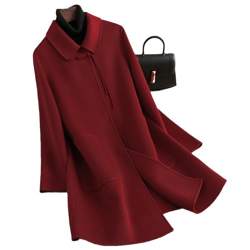 New Chinese-style Red Oversized Double-faced Wool Coat - Image 5