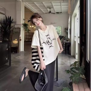 Womens Printed Bow-Knot Short-Sleeve Top