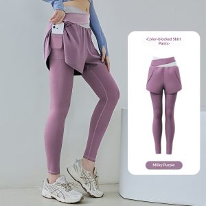 New Color-block Faux Two-piece Yoga Pants With Side Pockets