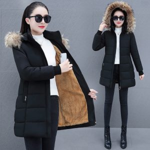 Detachable Hooded Mid-Length Padded Coat With A Big Fur Collar