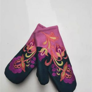 Thickened Color-block Embroidered Winter Warm Gloves For Women