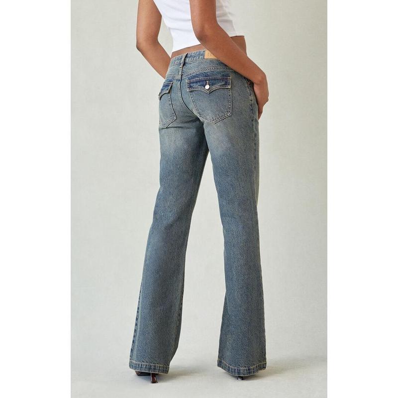 Washed Distressed Slim-fit Vintage-style Bootcut Jeans - الصورة 5