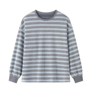 Womens Japanese-style Artistic Two-Tone Striped Long-Sleeve Hoodie