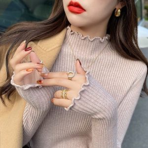 Stylish Base Layer Sweater Thickened Knit Top For Fall And Winter