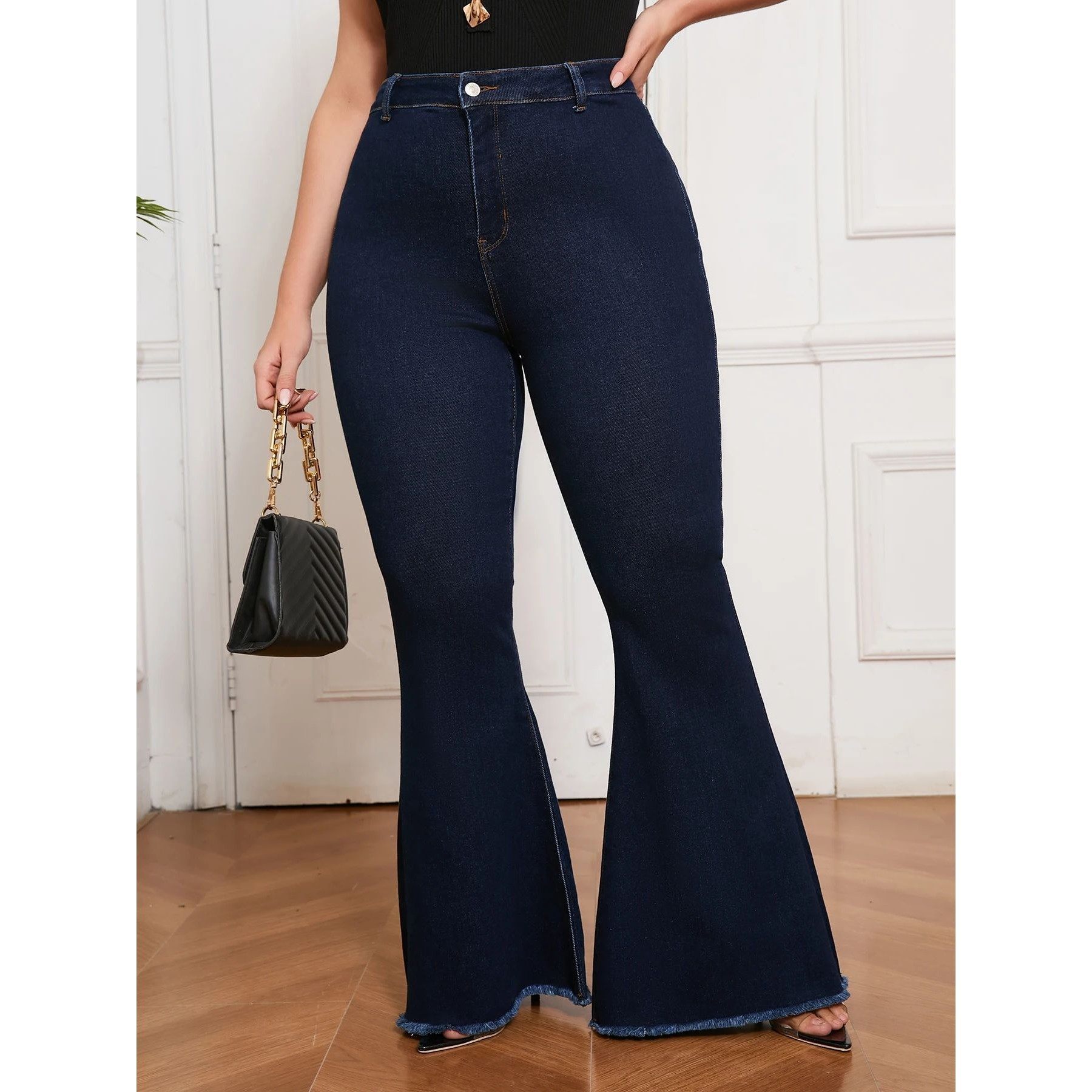 Curvy Fit High Waisted Flared Jeans For Women Plus Size Sret - الصورة 6