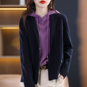 Womens Casual Loose-fitting Solid-color Knit Cardigan