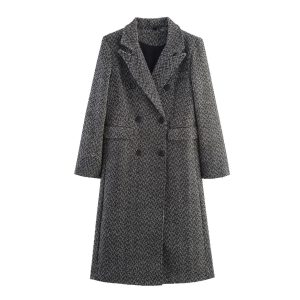 Womens British-style Commuter Herringbone Loose Wool Coat