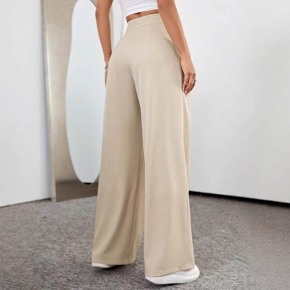 Womens High-Waisted Solid-Color Wide-Leg Suit Pants - Image 2