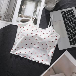 Ruffle-edged Outerwear Top With Built-in Chest Pads And A Strawberry Print