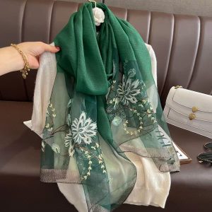 Versatile Embroidered Silk-Feel Thermal Scarf