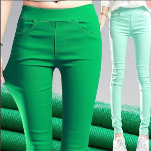 Outerwear Stretchy Elastic-waist Colorful Pencil Pants