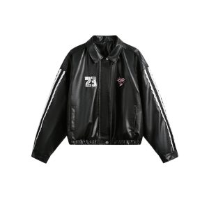 Women's Street Black Lace Love Number Embroidered Lapel Jacket