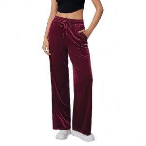 Velvet Pants With A Drawstring Waist And Wide Legs