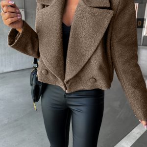 Trendy Woolen Cropped Oversized Coat With A Stand-up Collar In A Solid Color