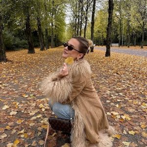 Stylish Mid-Length Suede And Fur Patchwork Coat