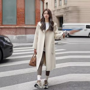 Wool Mid-length Hooded Wool Coat