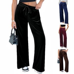 Velvet Pants With A Drawstring Waist And Wide Legs