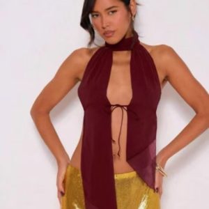 Sexy Stand Up Collar Halter Backless Lace Up Vest Top