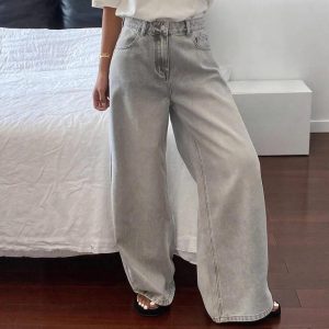 High-waisted Figure-flattering Relaxed-fit Versatile Floor-length Straight-leg Denim Jeans