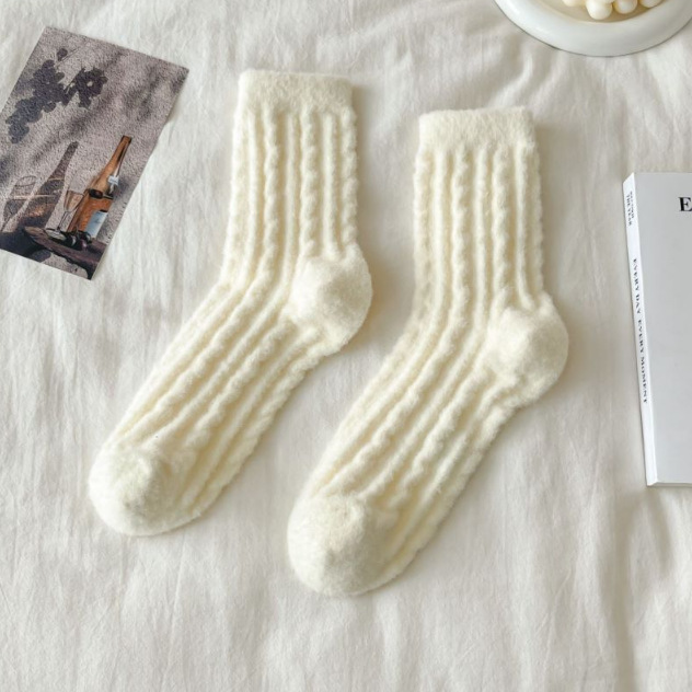 Thick Solid-color Mid-calf Cotton Socks For Women - Image 2