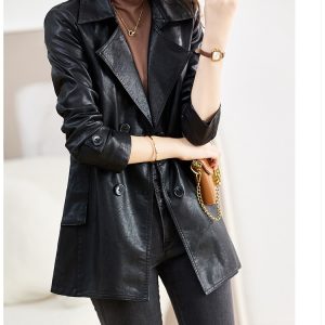 Women's Mid-length Leather Coat Spring And Autumn