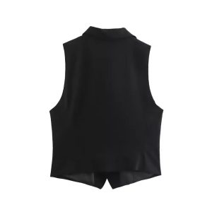 Womens Solid-Color Elegant Lapel Sleeveless Single-Breasted Vest