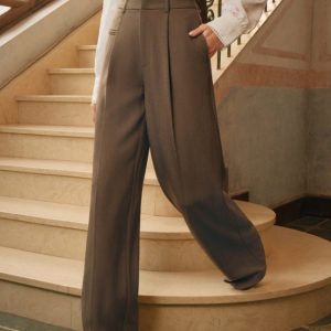 Womens High-Waisted Versatile White Straight-Leg Suit Pants