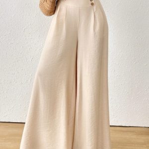 Stylish And Elegant Mid-rise Wide-leg Pants With A Flared Hem
