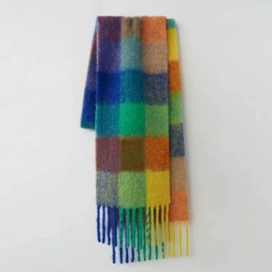Womens Warm Rainbow-Plaid Faux Cashmere Scarf