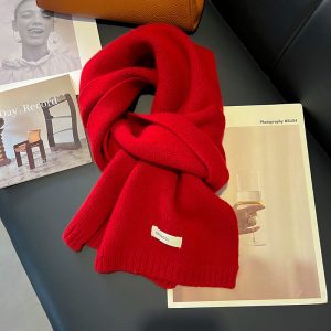 Womens Solid-Color Knitted Sheep Wool Scarf