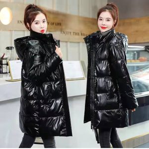 Womens Mid-Length Plus-Size Loose Cotton Padded Jacket In Korean Style