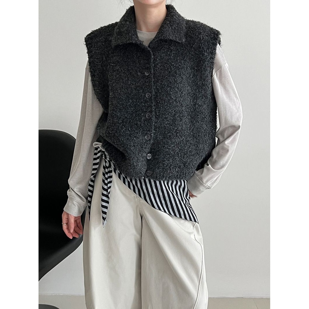 Simple Stand-Up Collar Womens Layered Relaxed Vest - Image 3