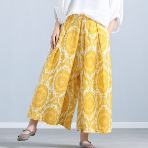 Womens Relaxed-fit Linen Wide-leg Capri Pants