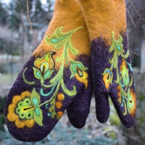 Thickened Color-block Embroidered Winter Warm Gloves For Women