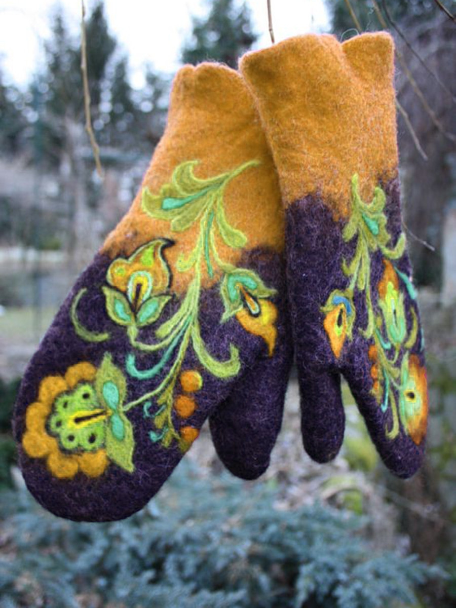 Thickened Color-block Embroidered Winter Warm Gloves For Women - الصورة 4