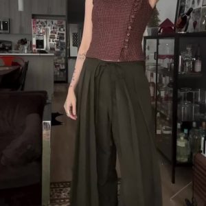 Military Green High Waist Wide-Leg Draped Pants