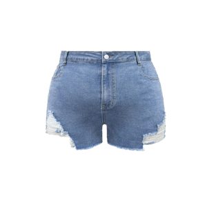Plus-size Womens Ripped Cutout Denim Shorts