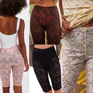 Womens Summer Suspender Lace See Through Sports Shorts