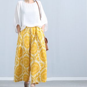 Womens Relaxed-fit Linen Wide-leg Capri Pants