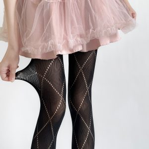 Slimming Gray Diamond-patterned Sheer Tights With Hollow-out Diamond Detailing